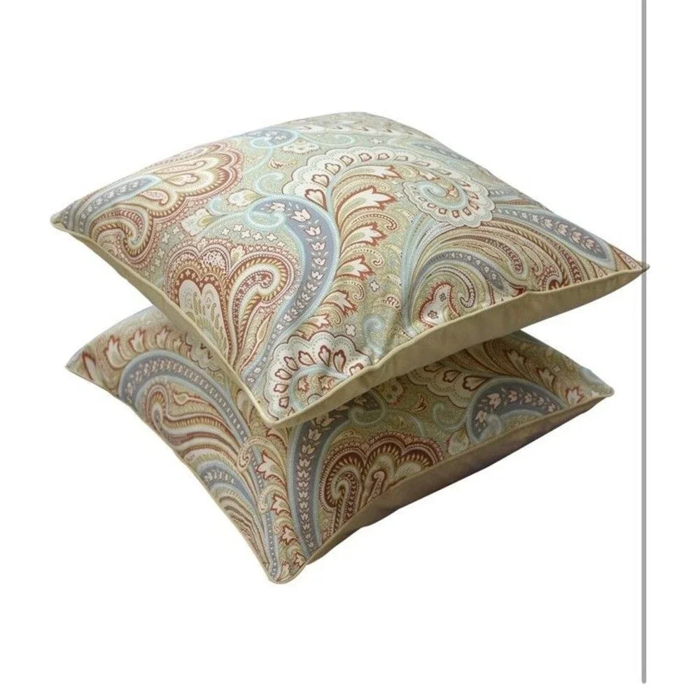 Paisley Print 2- Pillow Covers 100% Egyptian Cotton Khaki Quiet Luxury 16x16in